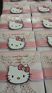 handmade invitations, hello kitty party, doily invitations