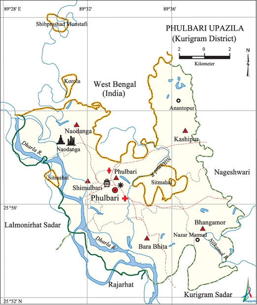 Phulbari Upazila Map Kurigram District Bangladesh