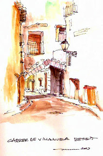 Carrer Vilanova,calle Villanueva, Beceite,Beseit, Ramón Curto, dibujo Carrer Vilanova,calle Villanueva, Beceite,Beseit, Ramón Curto, dibujo