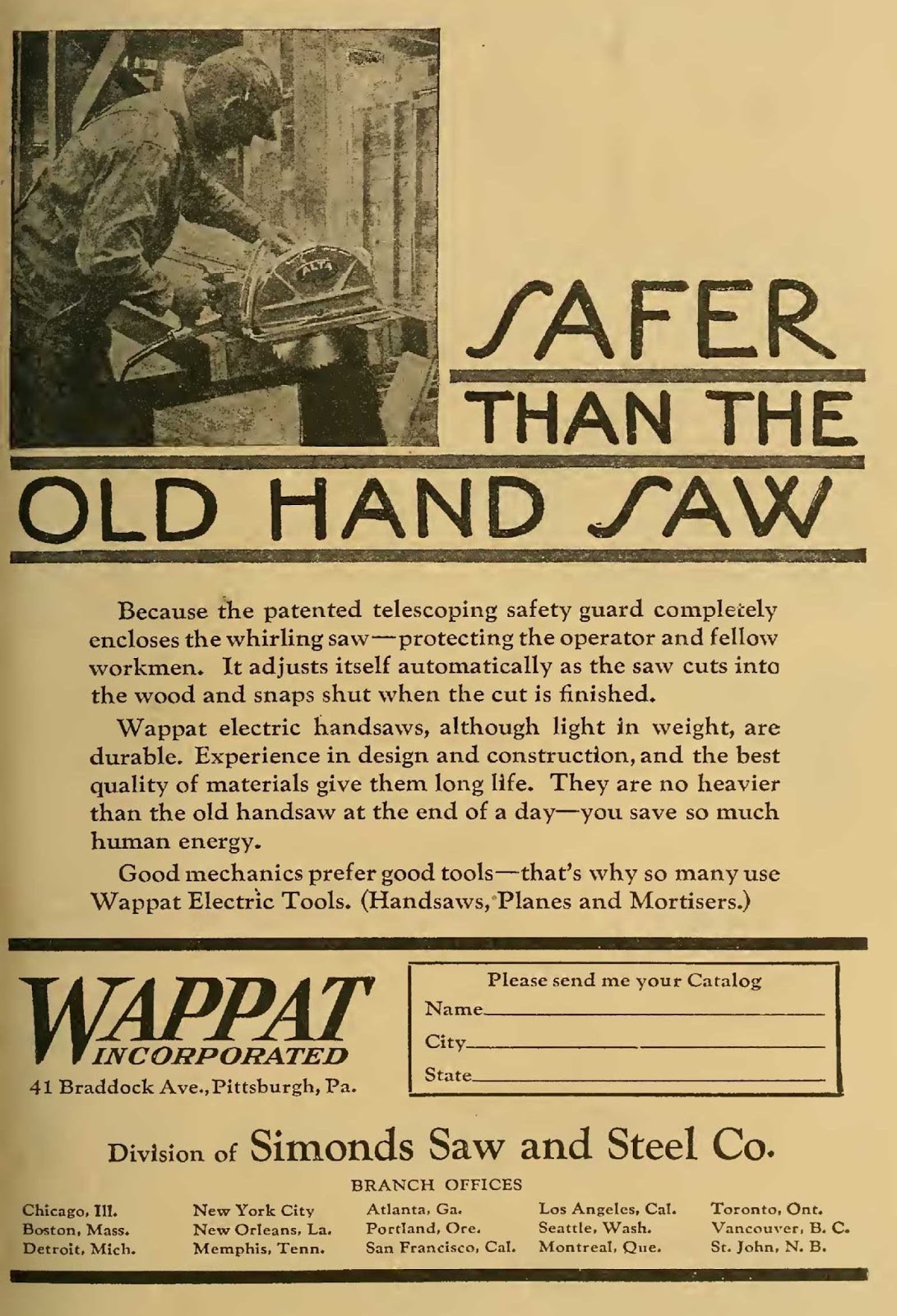 Simonds Saw and Tool History The Wappat Electric Handsaw by Simonds