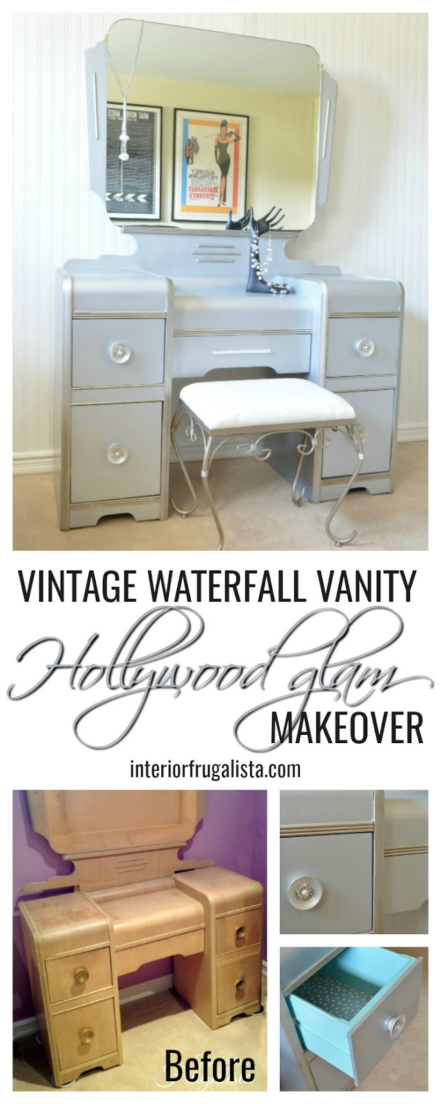 Vintage Waterfall Vanity Hollywood Glam Makeover Interior Frugalista