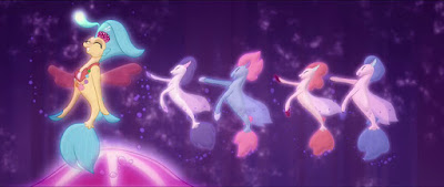 Skystar and four other sea ponies dancing