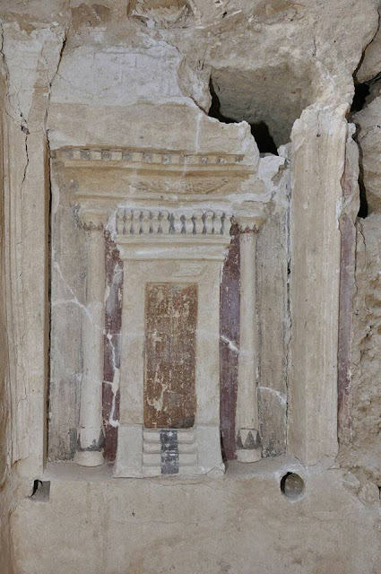 Graeco-Roman tombstone with painted false door discovered in Alexandria Graeco-Roman tombstone with painted false door discovered in Alexandria