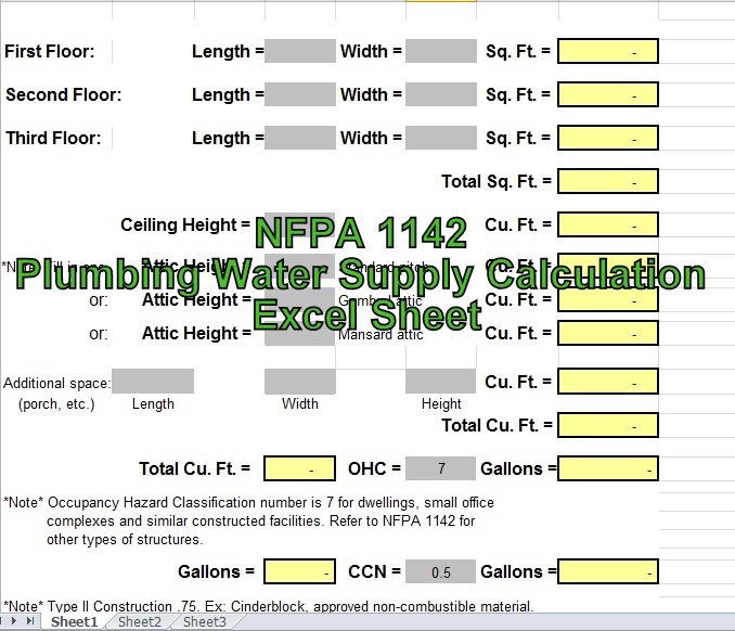 Engineeringxls NFPA 1142 Plumbing Water Supply Calculation Excel Sheet