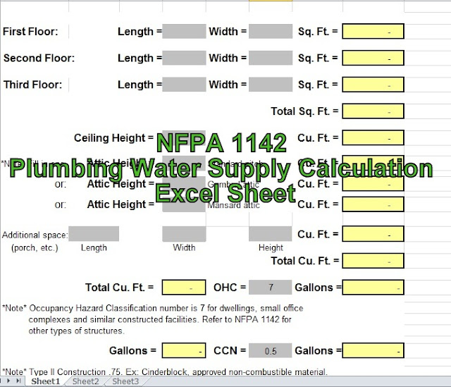 Engineeringxls NFPA 1142 Plumbing Water Supply Calculation Excel Sheet