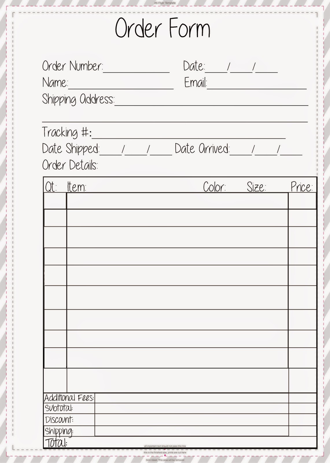 Downloadable Free Printable Order Forms For Crafts