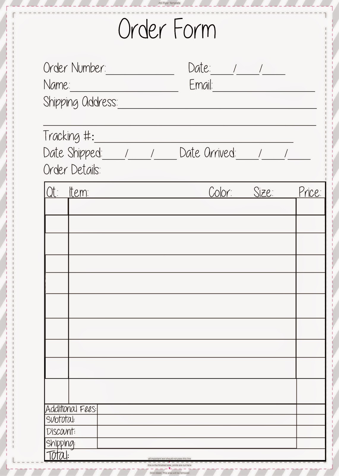 Free Printable Order Sheets