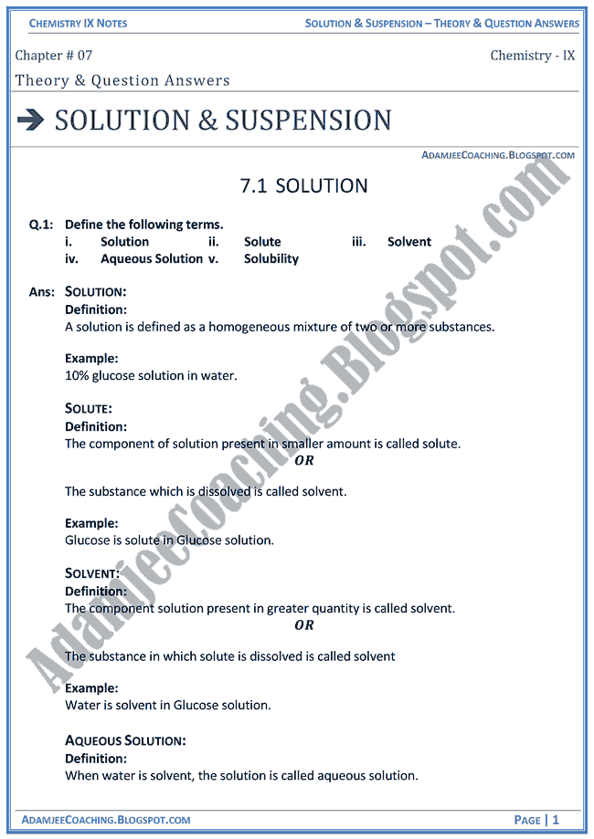 Adamjee Coaching Solution and Suspension Theory Notes and Question