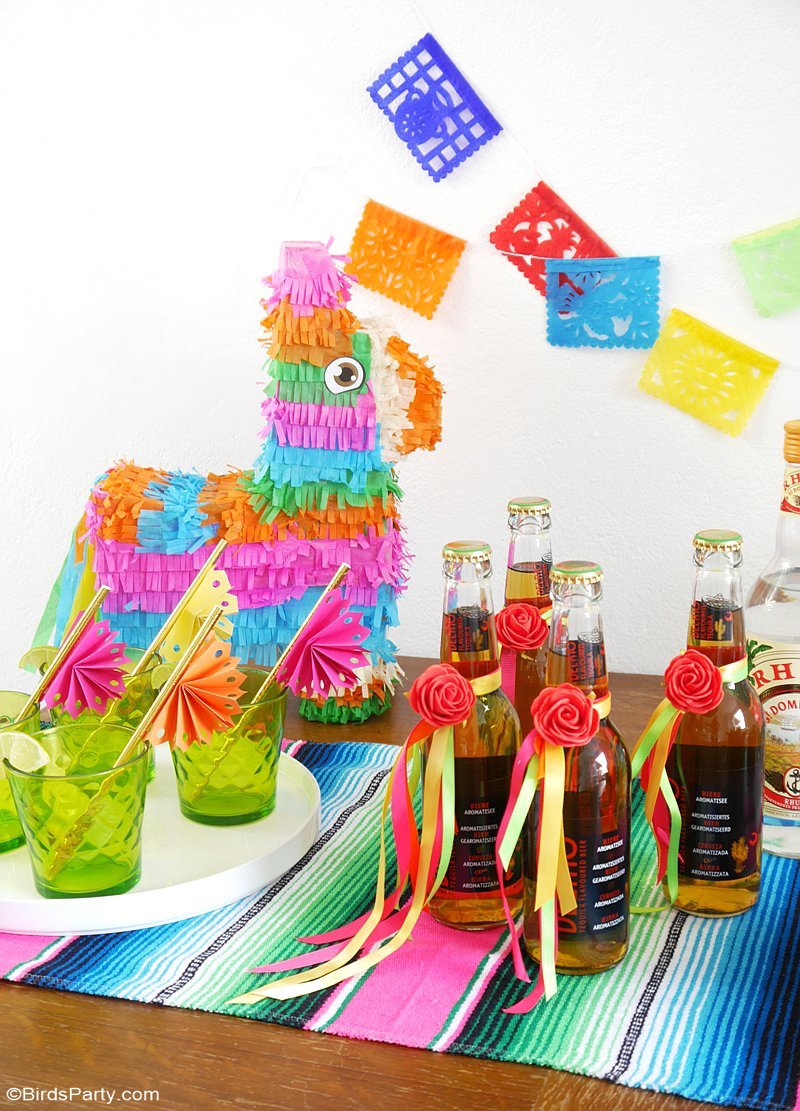 A Colorful Cinco de Mayo Mexican Fiesta - with DIY decorations, printables, food, desserts and a drinks station Mojito bar for birthdays or weddings too! by BirdsParty.com @BirdsParty
