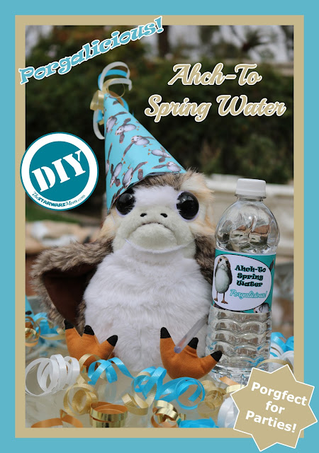 Star Wars Porgs Water Bottle Labels for Birthday Parties Featuring Mara Jade Porgwalker