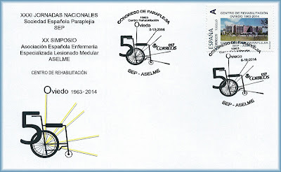 Sobre con el matasellos del Congreso de Paraplejia, Oviedo 2014