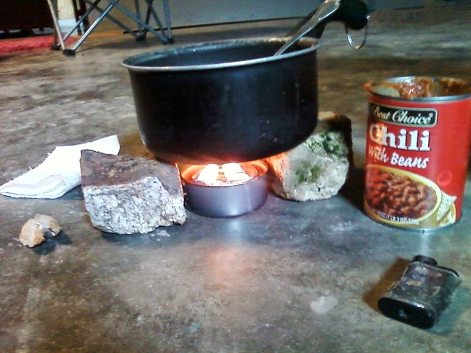 and put the pan on the rocks.