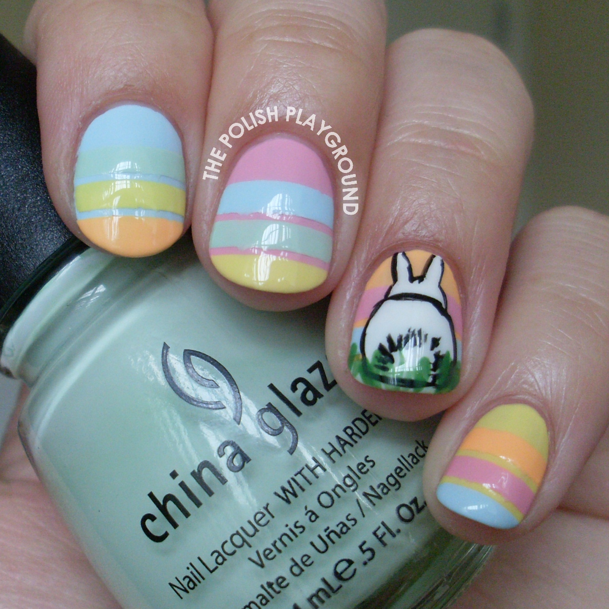 Bunny Butts with Pastel Stripes Nail Art