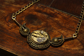  Steampunk Victorian - Necklace - Watch Movement and Paisley - Bronze