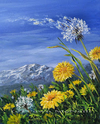 dandelion mountain painting landscape paintings wind flowers daze dandelions watercolor wildflowers canvas flower fawn acrylic blowing easy landscapes way google