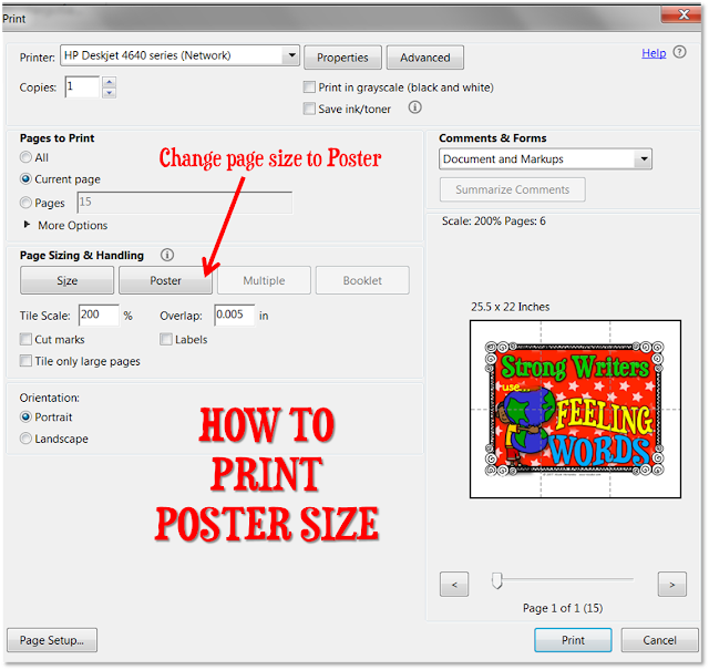 How to print poster size in Adobe Reader