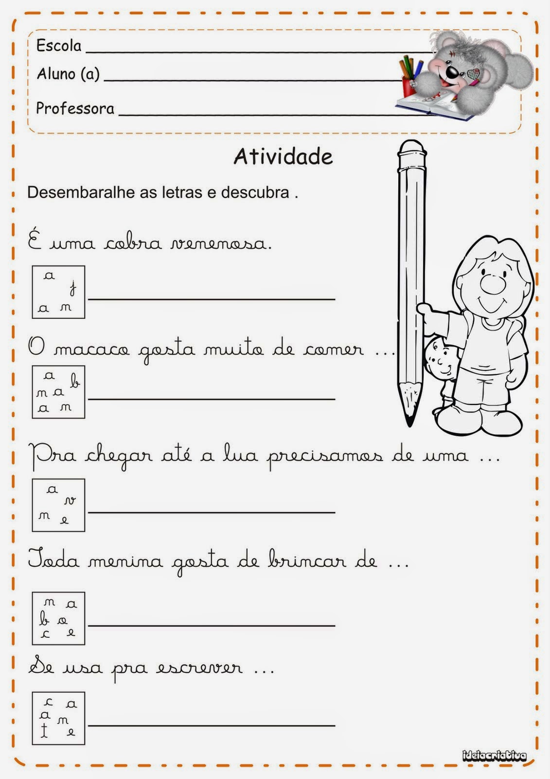 Aprendizagem E AlfabetizaÇÃo Atividades Com Letra Cursiva