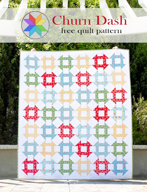 Churn Dash free quilt pattern from Andy of A Bright Corner - fat quarter friendly!