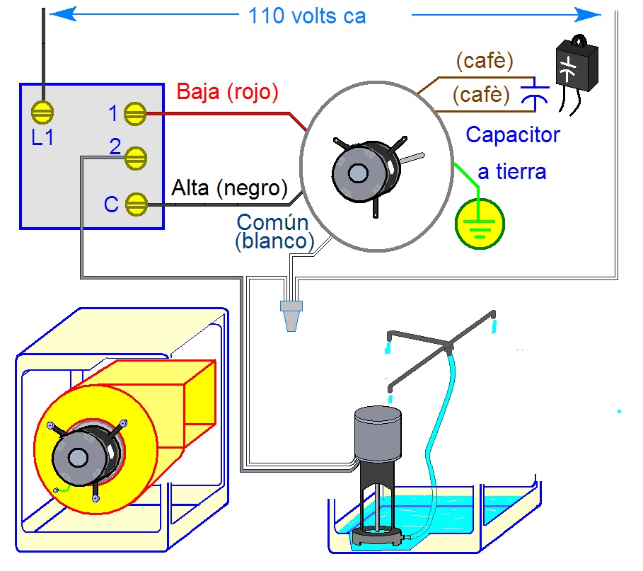 como conectar un capacitor a un motor de aire acondicionado