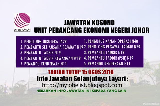 Jawatan Kosong Unit Perancang Ekonomi Negeri Johor (UPENJ ...