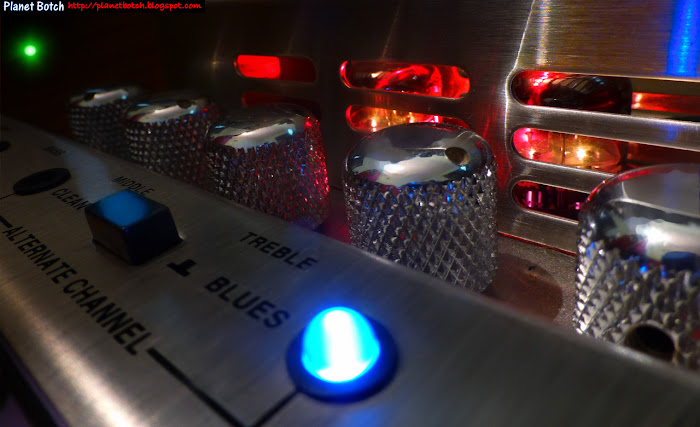 Guitar amp simulator Mesa V-Twin in close-up showing the glow of its internal valves