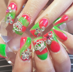 pink lime nail acrylic crystals nails swarovski