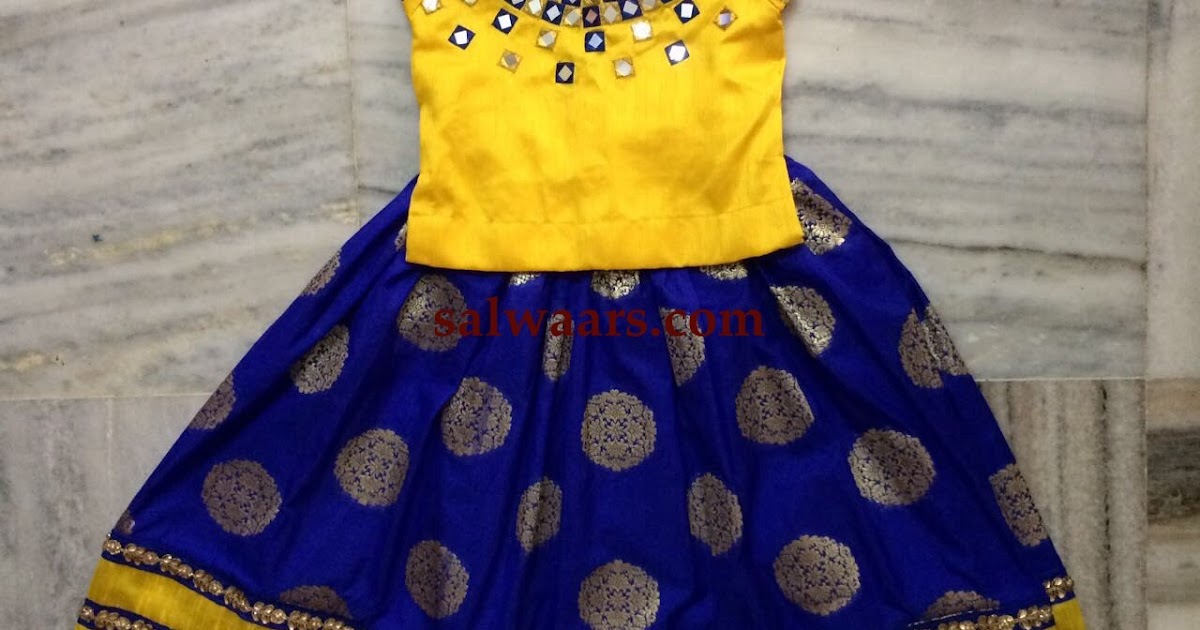 Blue Benaras Lehenga Yellow Mirror Blouse - Indian Dresses