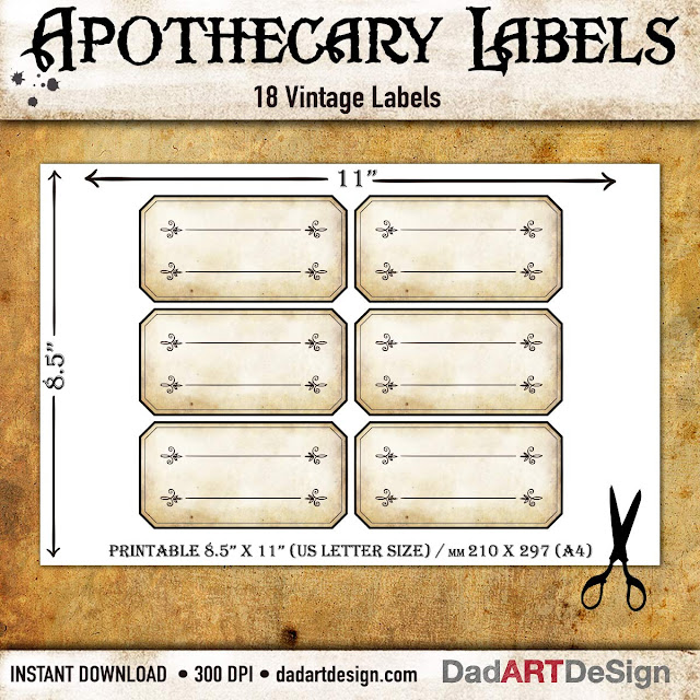 Vintage Apothecary Labels - printable files instant download via Etsy