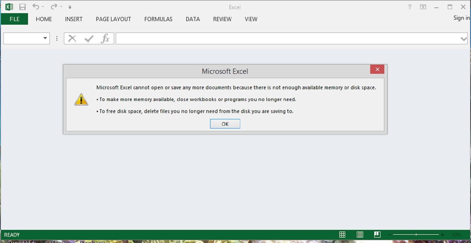 disk full error last excel 2003