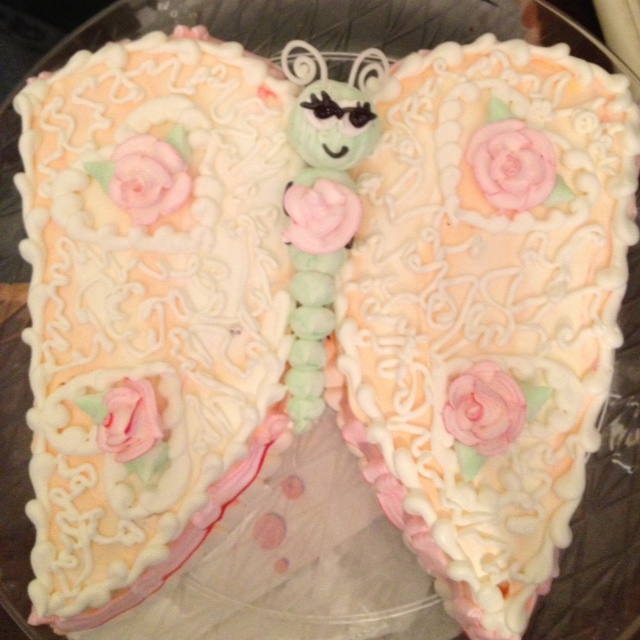 Frosted Art Pretty Butterfly Cake made with Heart Shaped Pans