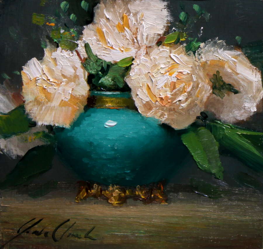 JustinClementsDailyPaintings Teal vase floral