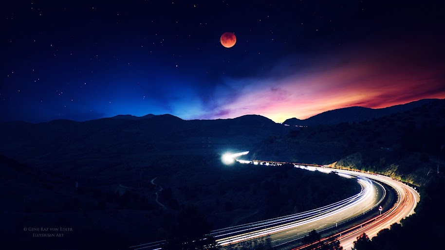 Night, Sky, Moon, Road, TimeLapse, Landscape, Scenery, 4K, 160 Wallpaper