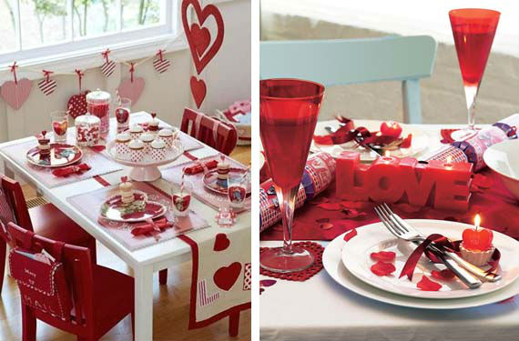 Decoracion de mesa para san valentin con corazones rojos