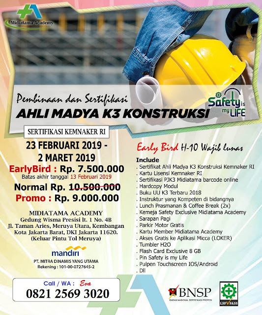 Ahli Madya K3 Konstruksi Murah Tgl 23 Februari 2 Maret 2019 Di Jakarta Training Pelatihan K3 2021 Sertifikasi K3 Resmi