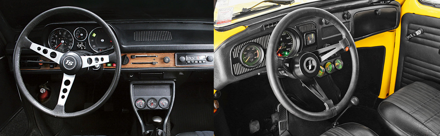 Foto mostrando o interior Passat TS e Fusca 1600S