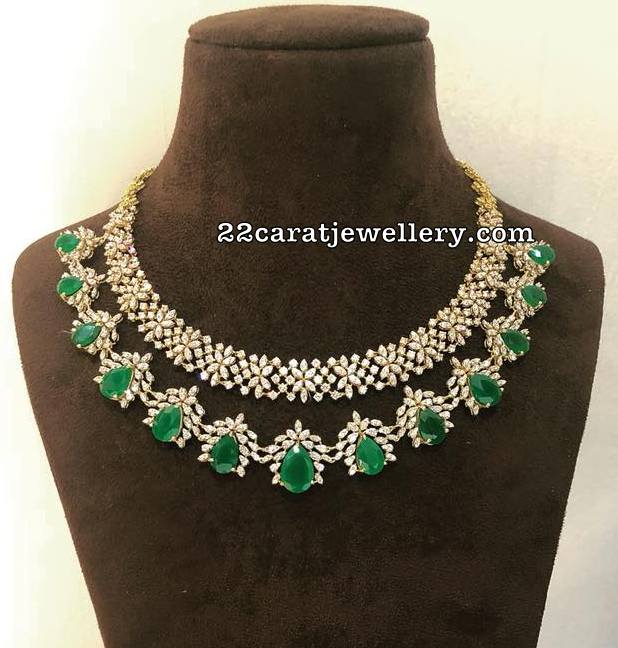 Simple Emerald Diamond Set - Jewellery Designs