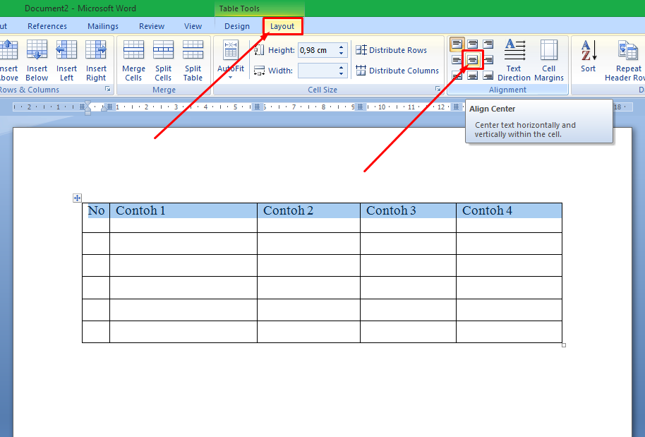 Cara Membuat Tulisan Tepat di Tengah Tabel MS Word | BOKEP ...