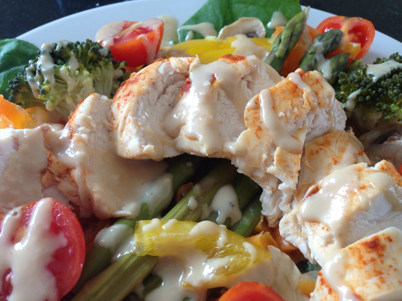 Grabbing life by the kettlebells... Warm chicken salad with tahini