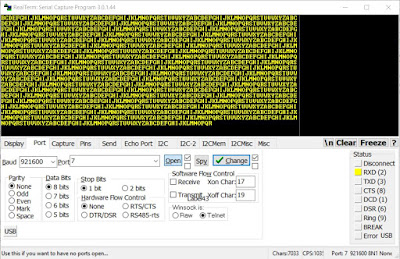 RealTerm Receiving Data at 921600 - ASCII Displayed