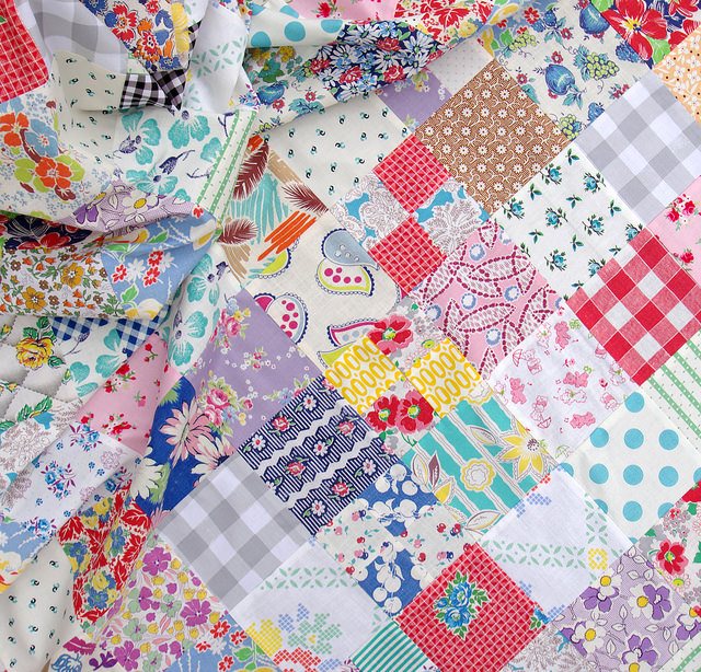 Vintage and Feedsack Fabric Quilt in Progress | Red Pepper Quilts 2015