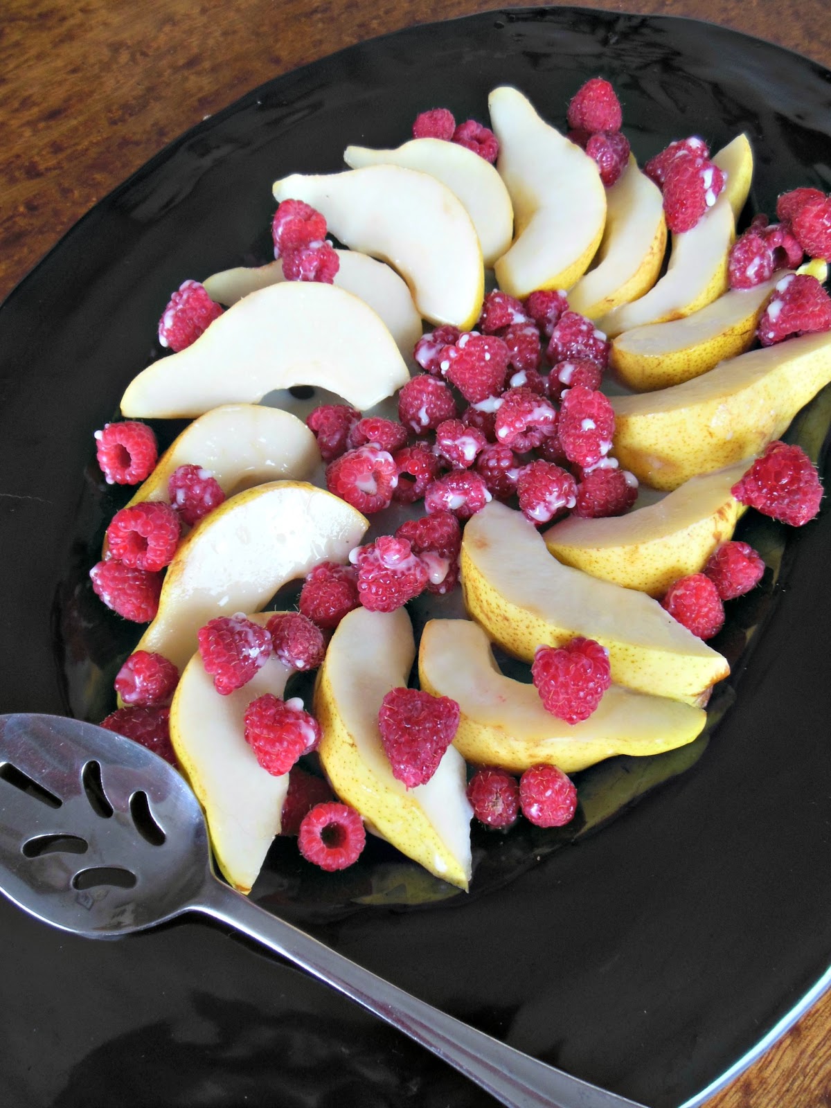 Pears and Raspberries with Lemon Creme Syrup Our Sunday Cafe, the