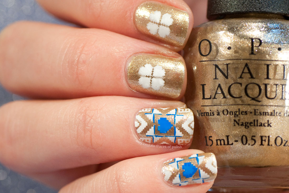 Gold Snowflake Manicure stamped with MoYou London Festive 37