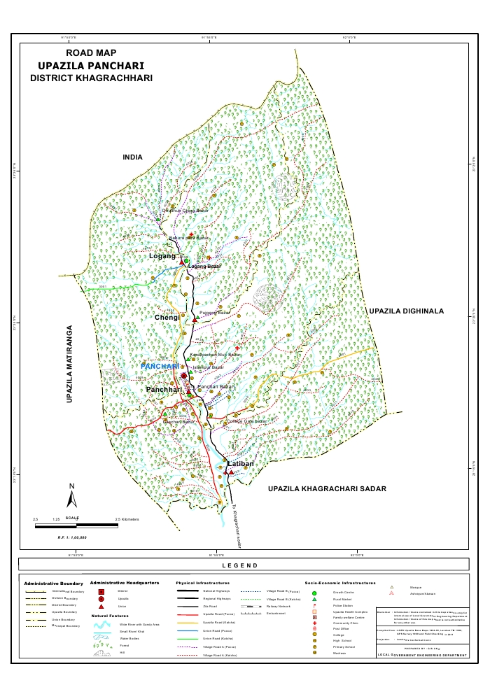 Panchari Upazila Road Map Khagrachari District Bangladesh