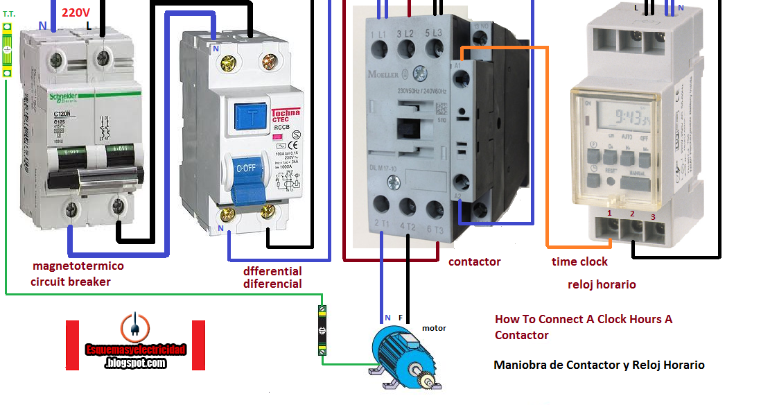 Electrical diagrams: HOWTO CONNECT A CLOCK HOURS A CONTACTOR