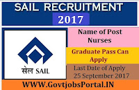 Steel Authority of India Limited Recruitment 2017– 46 Nurses