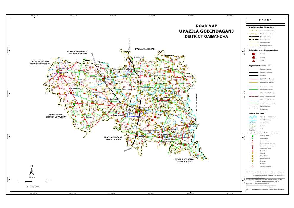 Gobindaganj Upazila Road Map Gaibandha District Bangladesh