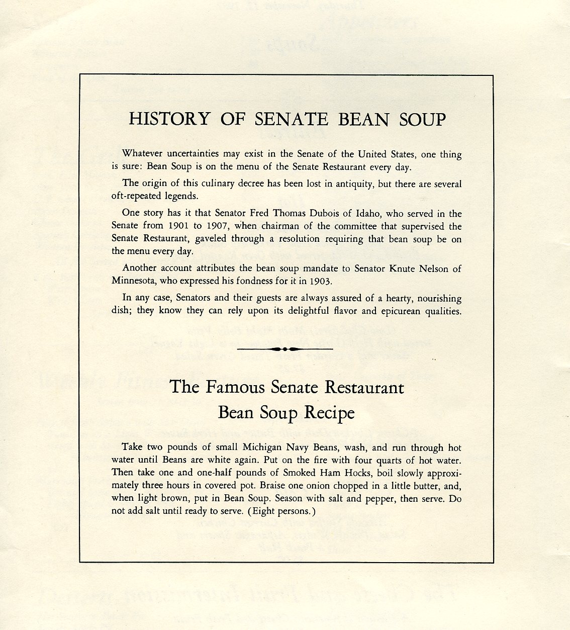 U S Senate Restaurant Menu Nomad Legend Has It Senators Of Yore Ped More Than Just Bills