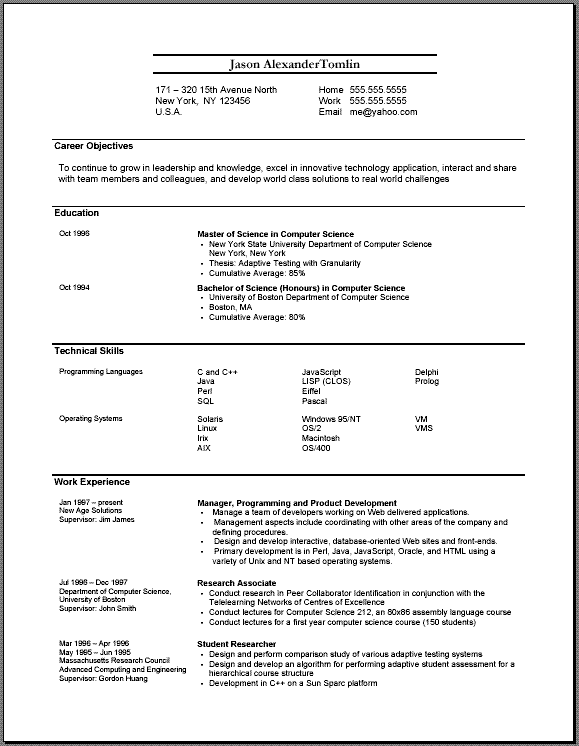 Sample resume ms word format