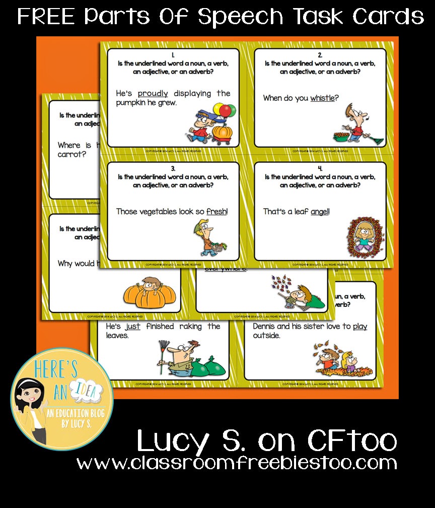  Free Parts of Speech Task Cards for Fall by Lucy S.