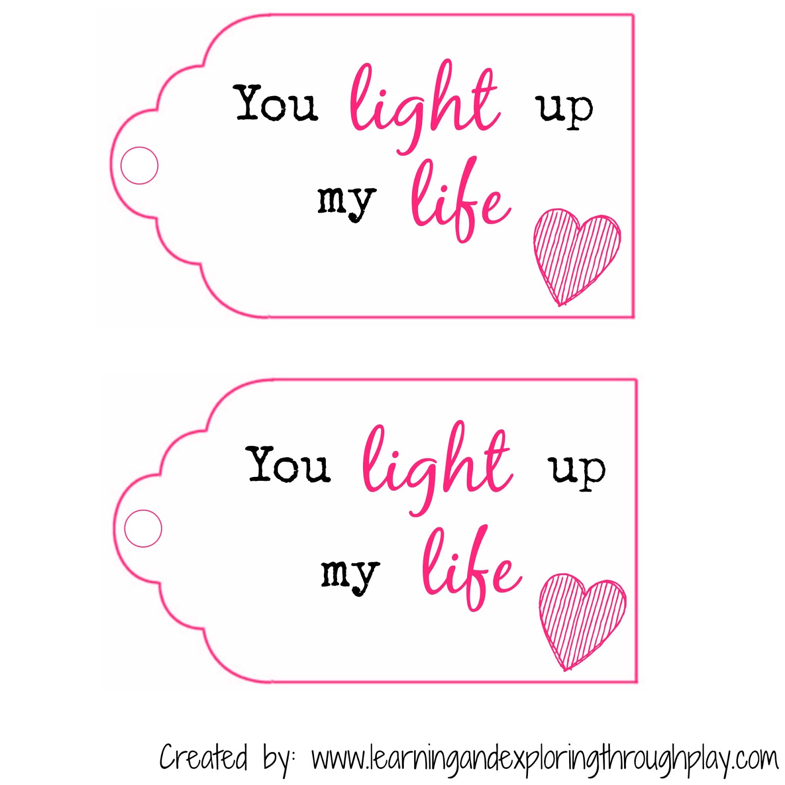 Learning And Exploring Through Play You Light Up My Life Valentines 